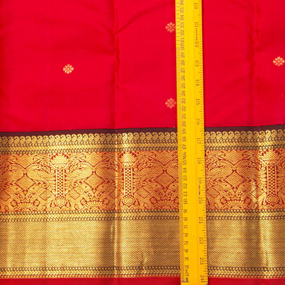 Red And Brown Kanchipuram Silk Saree Retro Revival Design For Wedding Wear PV MEN 175 - Silk Sari - Panjavarnam PV MEN 175