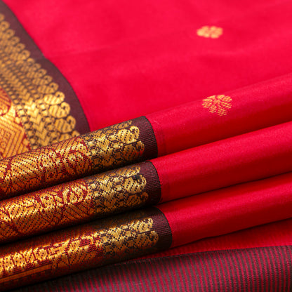 Red And Brown Kanchipuram Silk Saree Retro Revival Design For Wedding Wear PV MEN 175 - Silk Sari - Panjavarnam PV MEN 175