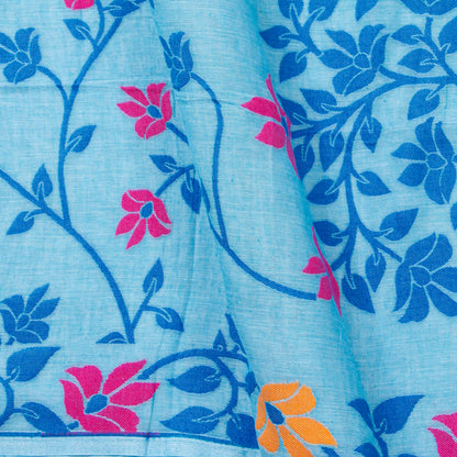 Light Blue Dhakai Jamdhani Mulmul Silk Saree For Office Wear PV MJ 76