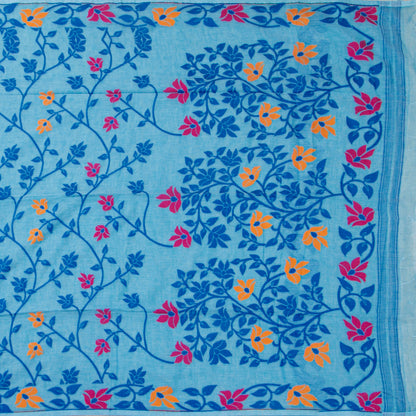 Light Blue Dhakai Jamdhani Mulmul Silk Saree For Office Wear PV MJ 76