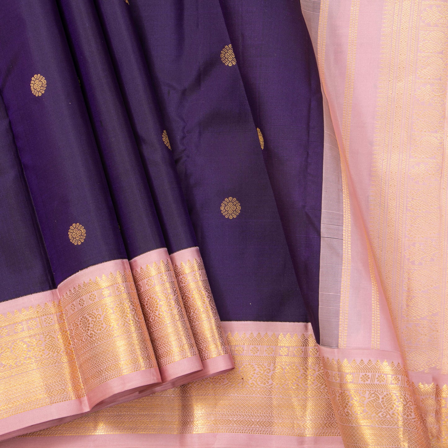 Aubergine And Pastel Pink Kanchipuram Silk Saree For Wedding Wear PV MEN 213 - Silk Sari - Panjavarnam PV MEN 213