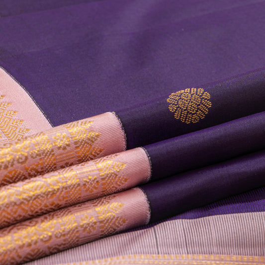 Aubergine And Pastel Pink Kanchipuram Silk Saree For Wedding Wear PV MEN 213