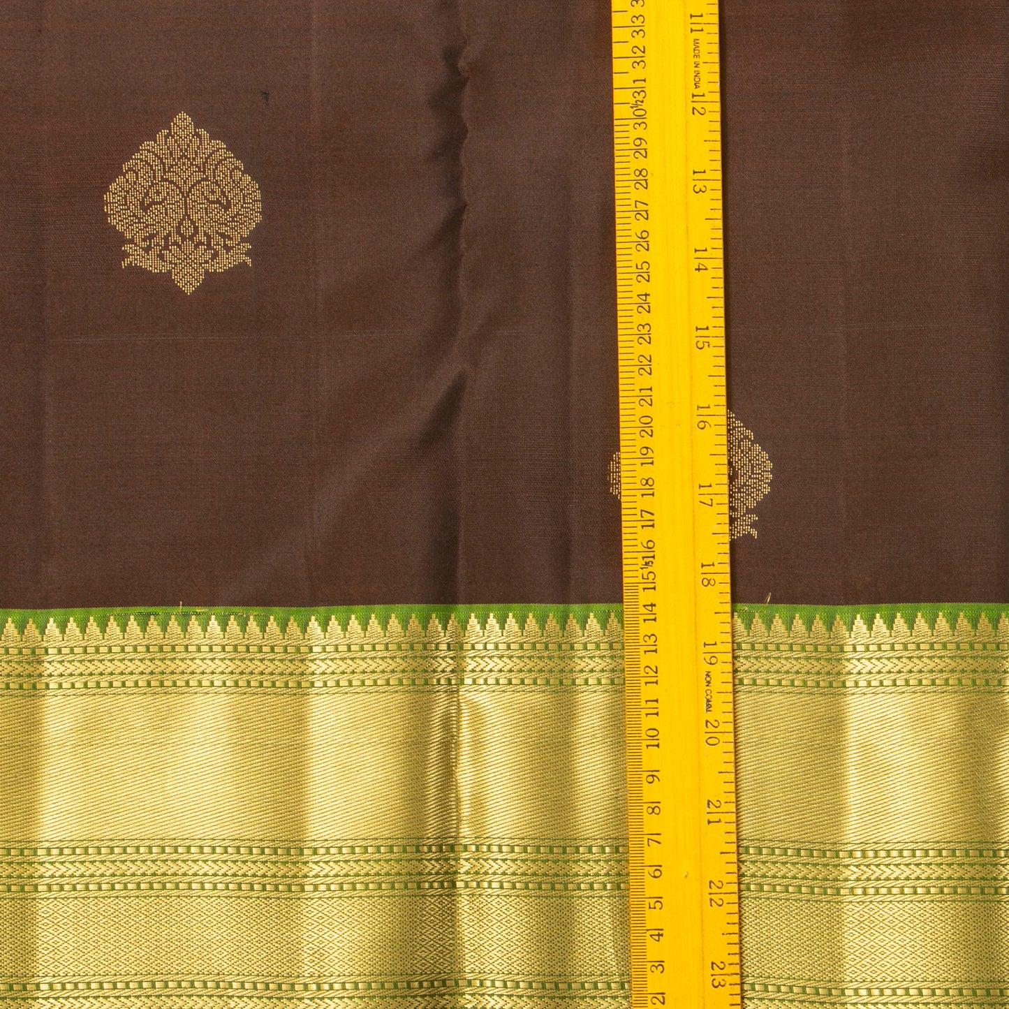 Brown And Light Green Kanchipuram Silk Saree For Festive Wear PV MEN 218