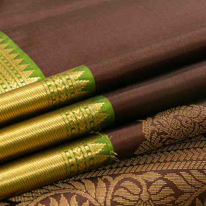 Brown And Light Green Kanchipuram Silk Saree For Festive Wear PV MEN 218