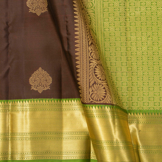 Brown And Light Green Kanchipuram Silk Saree For Festive Wear PV MEN 218