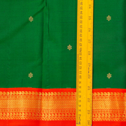 Green Kanchipuram Silk Saree With Orange Contrast Korvai Border For Wedding Wear PV MEN 193