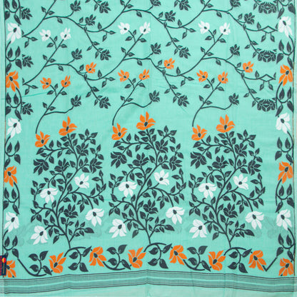 Turquoise Blue Dhakai Jamdhani Mulmul Silk Saree For Office Wear PV MJ 75