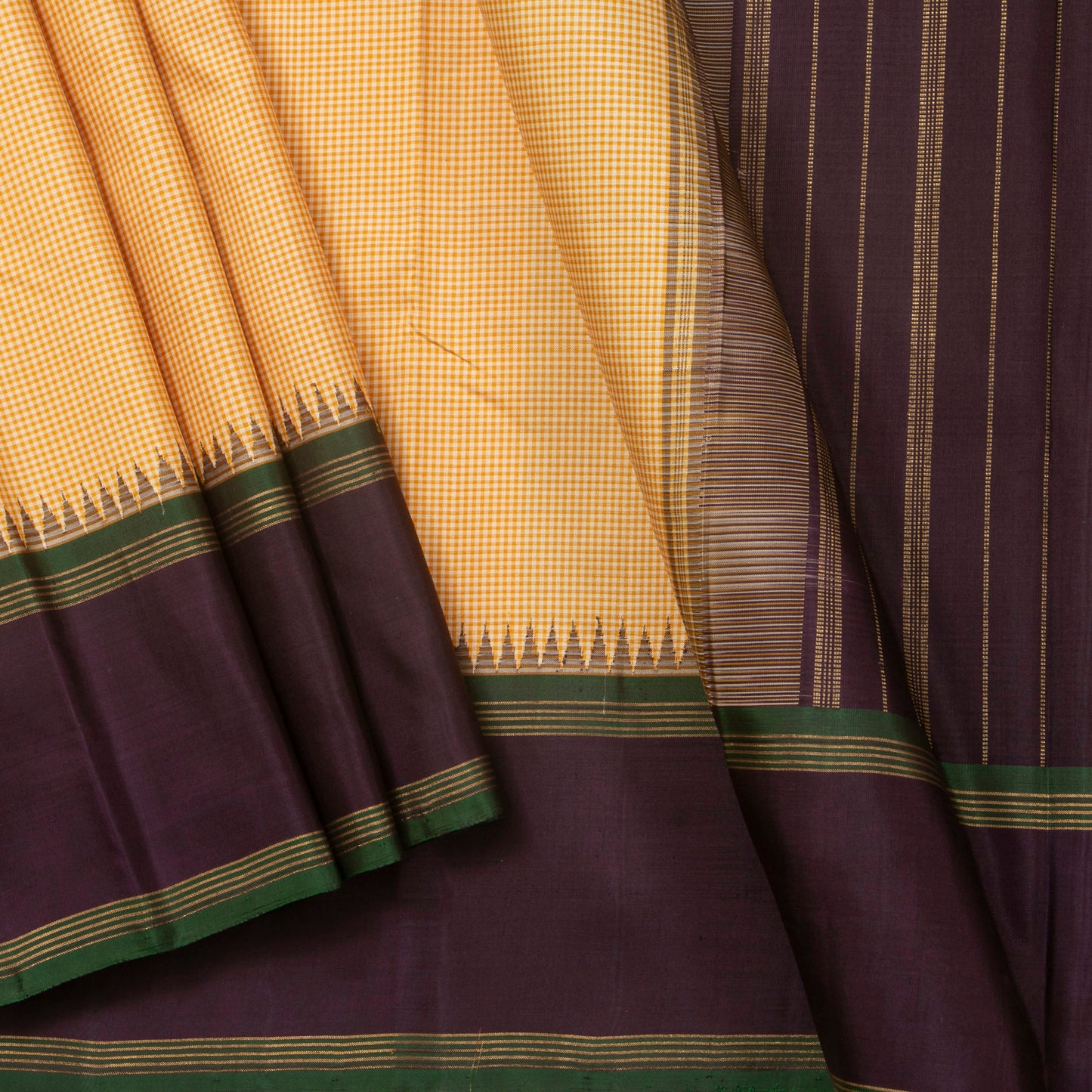 Yellow And Brown Kanchipuram Silk Saree For Festive Wear PV NYC 1346