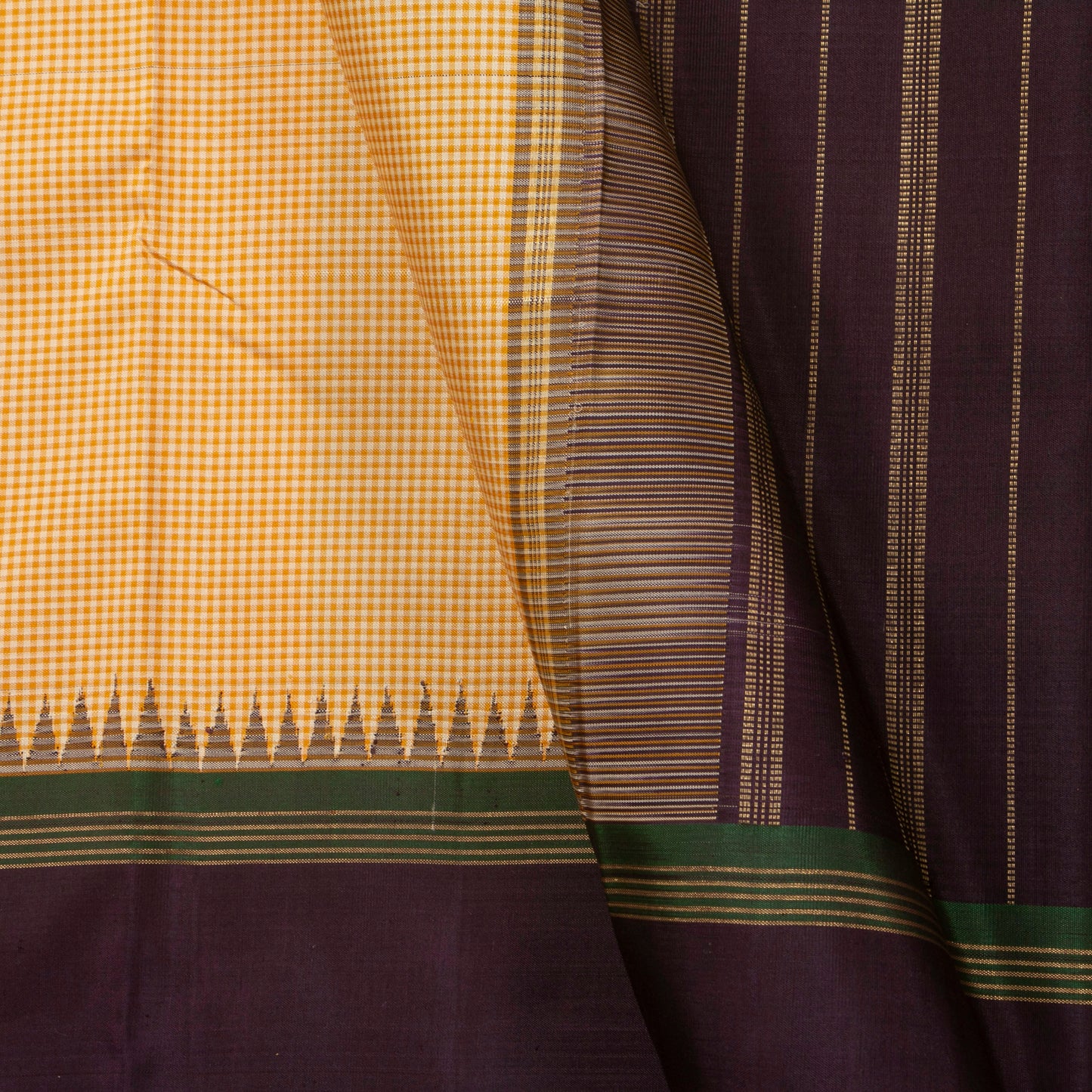 Yellow And Brown Kanchipuram Silk Saree For Festive Wear PV NYC 1346