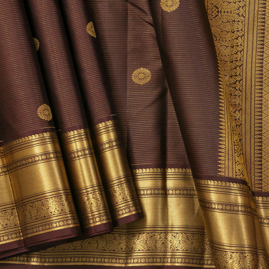 Brown Vaira Oosi Kanchipuram Silk Saree Retro Revival Design For Wedding Wear PV MEN 181
