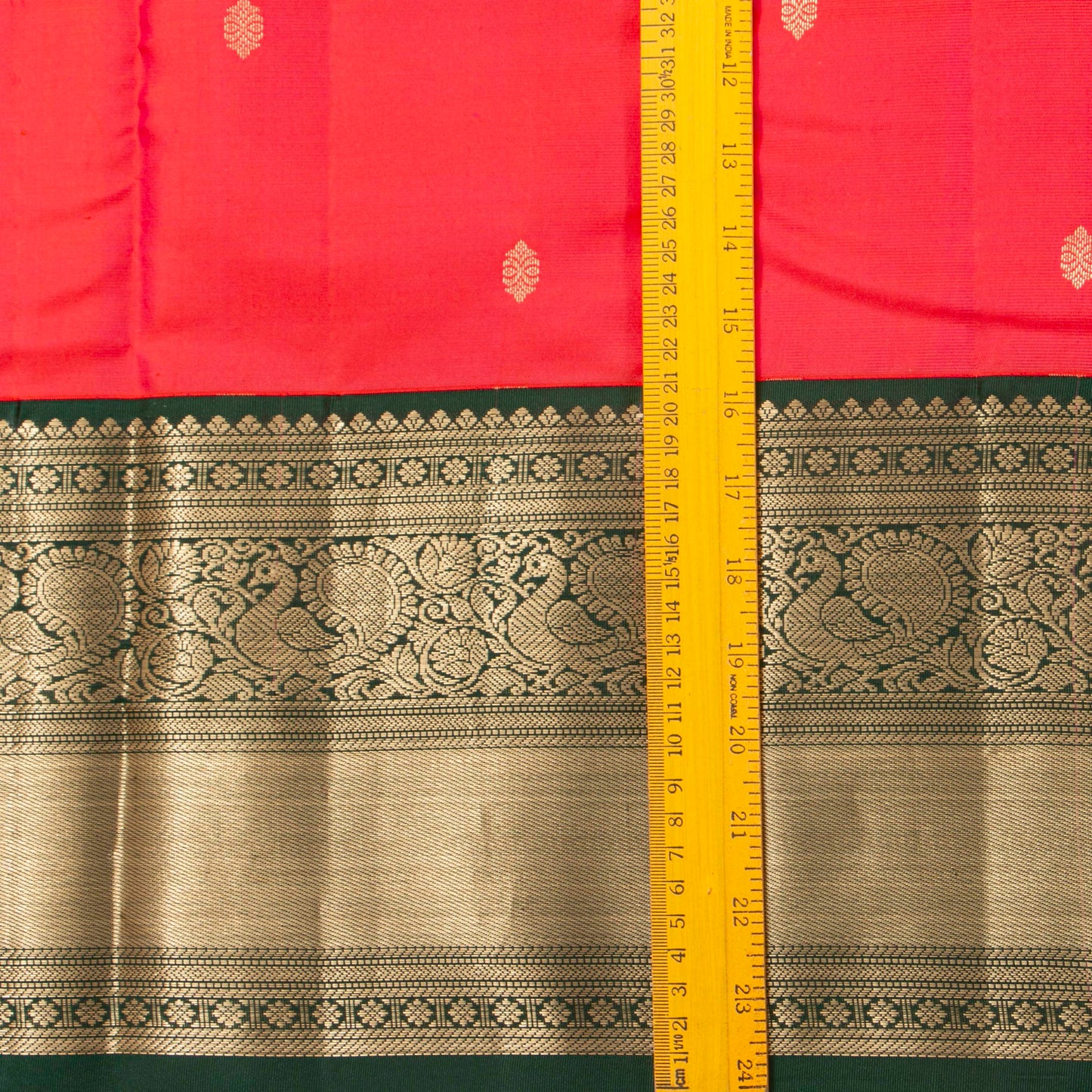 Dual Tone Crimson Kanchipuram Silk Saree With Contrast Korvai Border In Green For Wedding Wear PV MEN 217 - Silk Sari - Panjavarnam PV MEN 217