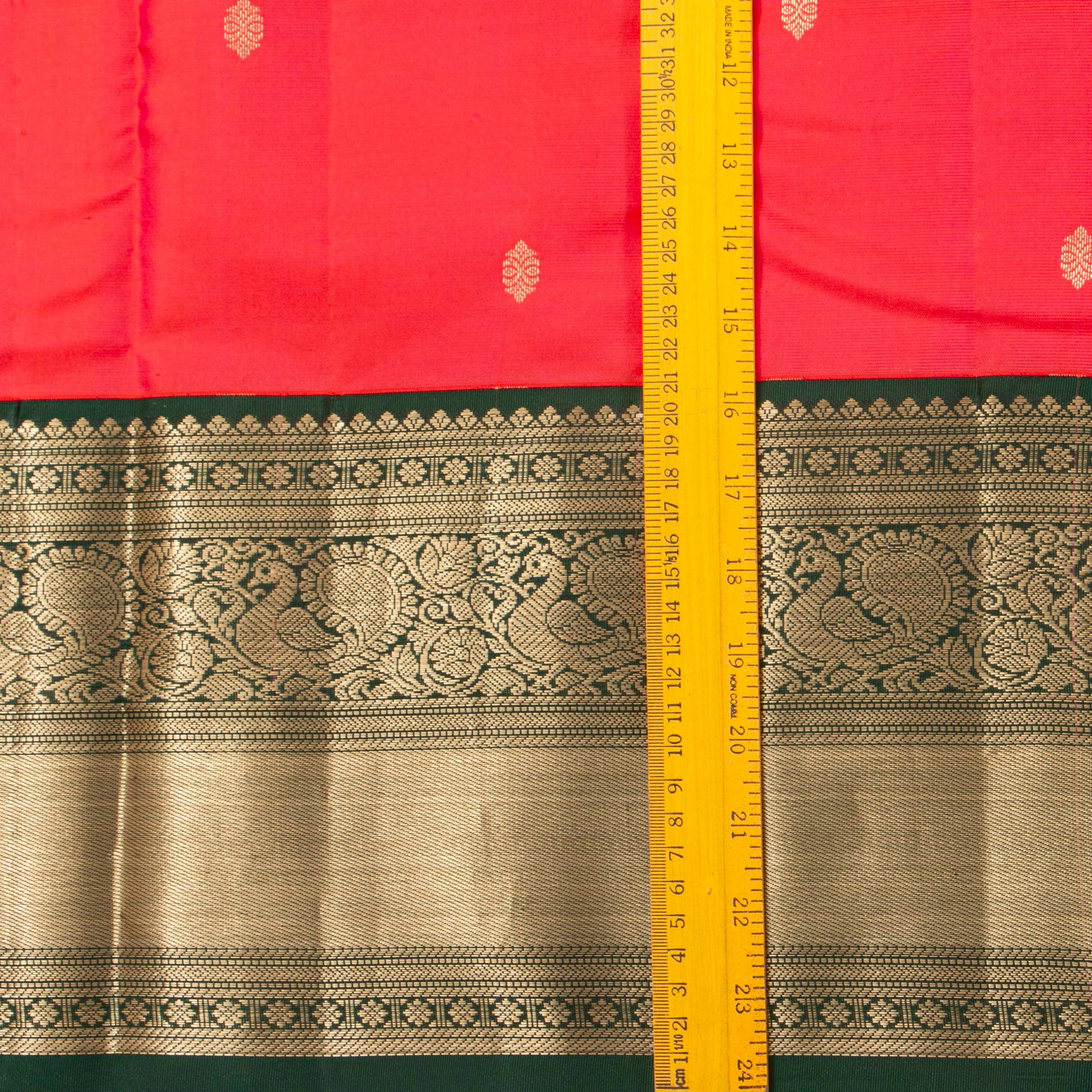Dual Tone Crimson Kanchipuram Silk Saree With Contrast Korvai Border In Green For Wedding Wear PV MEN 217 - Silk Sari - Panjavarnam PV MEN 217