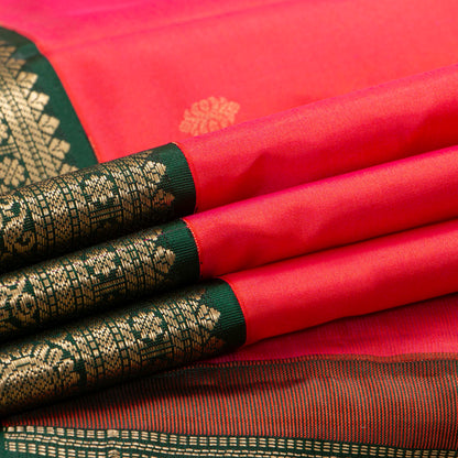 Dual Tone Crimson Kanchipuram Silk Saree With Contrast Korvai Border In Green For Wedding Wear PV MEN 217 - Silk Sari - Panjavarnam PV MEN 217
