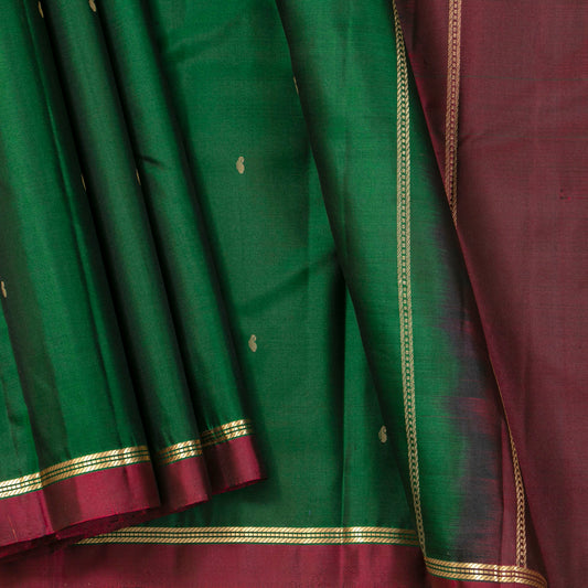 Green And Maroon Kanchipuram Silk Saree For Festive Wear PV MEN 116