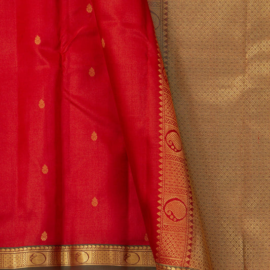 Red And Green Kanchipuram Silk Saree Light Weight For Festive Wear PV MEN 150 - Silk Sari - Panjavarnam PV MEN 150
