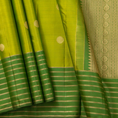 Lime Green And Avocado Kanchipuram Silk Saree For Festive Wear PV MEN 251