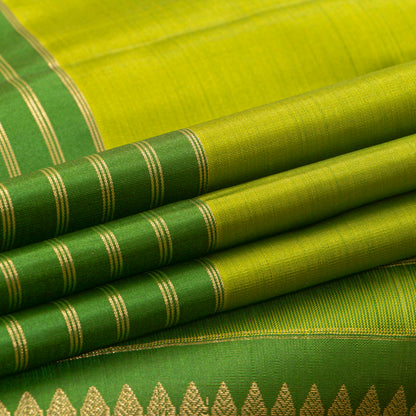 Lime Green And Avocado Kanchipuram Silk Saree For Festive Wear PV MEN 251