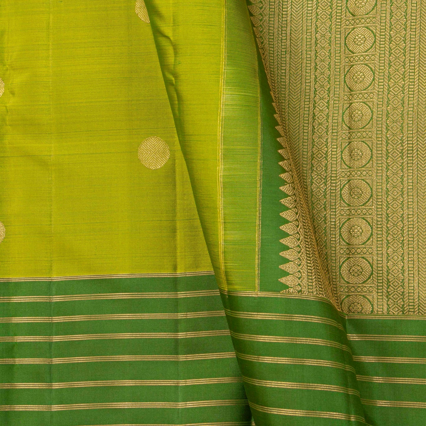 Lime Green And Avocado Kanchipuram Silk Saree For Festive Wear PV MEN 251