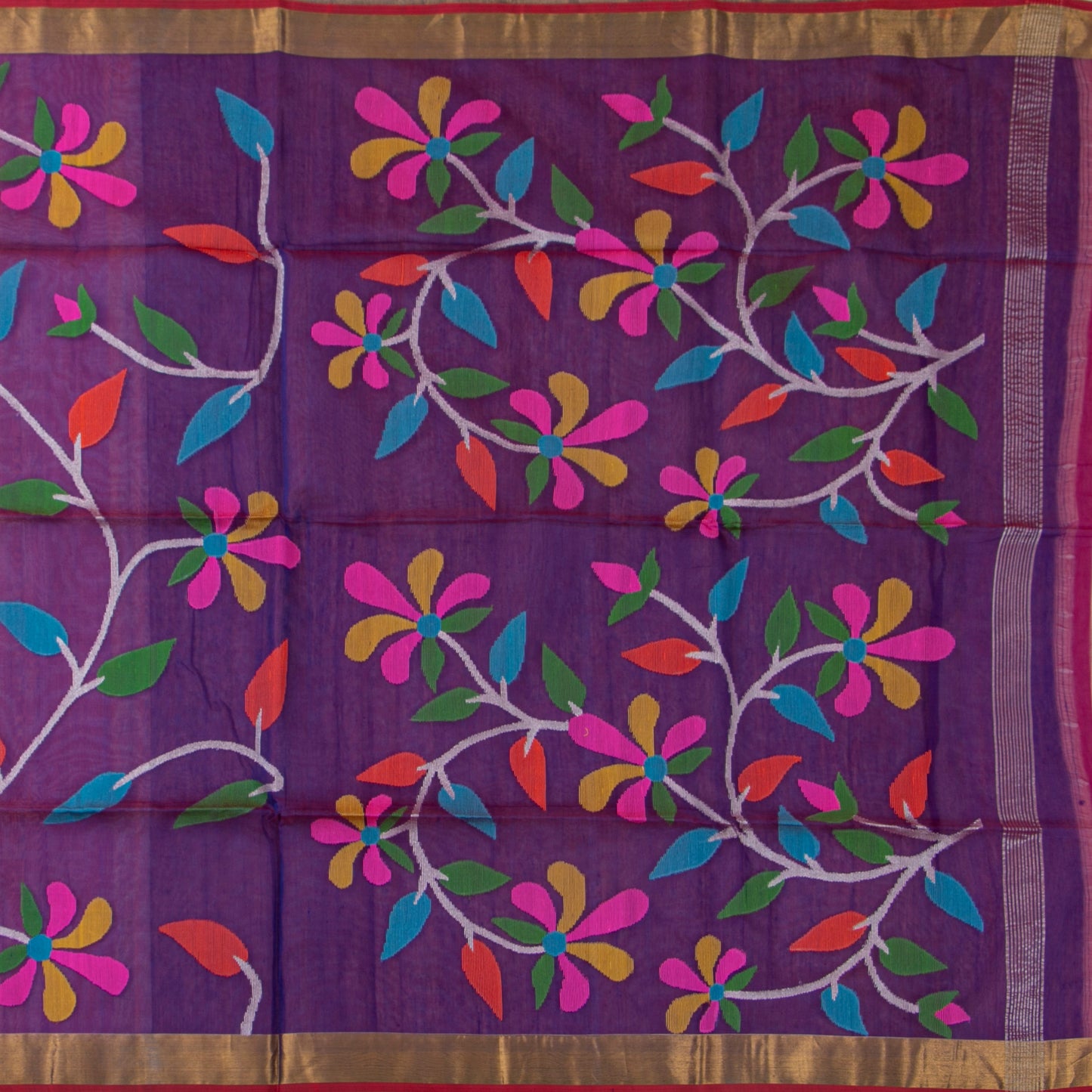 Purple Dhakai Jamdhani Muslin Silk Saree With Tissue Zari For Office Wear PV MJ 90