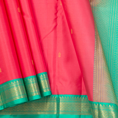 Peach And Teal Kanchipuram Silk Saree Retro Revival Design For Wedding Wear PV MEN 152