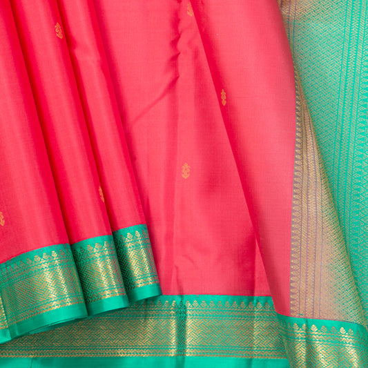 Peach And Teal Kanchipuram Silk Saree Retro Revival Design For Wedding Wear PV MEN 152