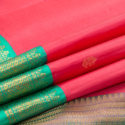 Peach And Teal Kanchipuram Silk Saree Retro Revival Design For Wedding Wear PV MEN 152
