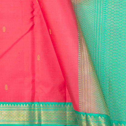 Peach And Teal Kanchipuram Silk Saree Retro Revival Design For Wedding Wear PV MEN 152