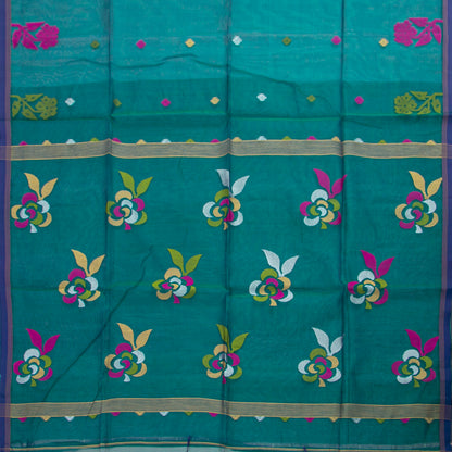 Sea Green Dhakai Jamdhani Muslin Silk Saree With Tissue Zari For Office Wear PV MJ 100