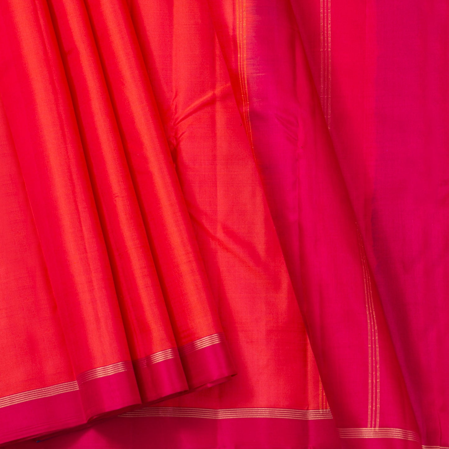 Orange And Pink Dual Shade Kanchipuram Silk Saree Light Weight For Office Wear PV MEN 135