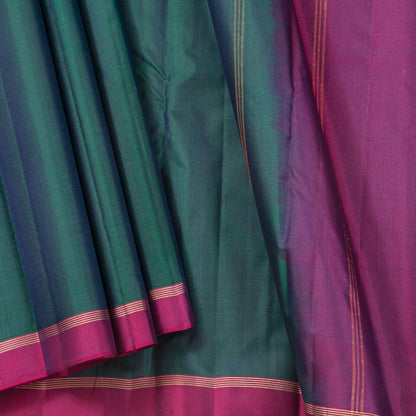 Bottle Green And Purple Dual Tone Kanchipuram Silk Saree Light Weight For Festive Wear PV MEN 134