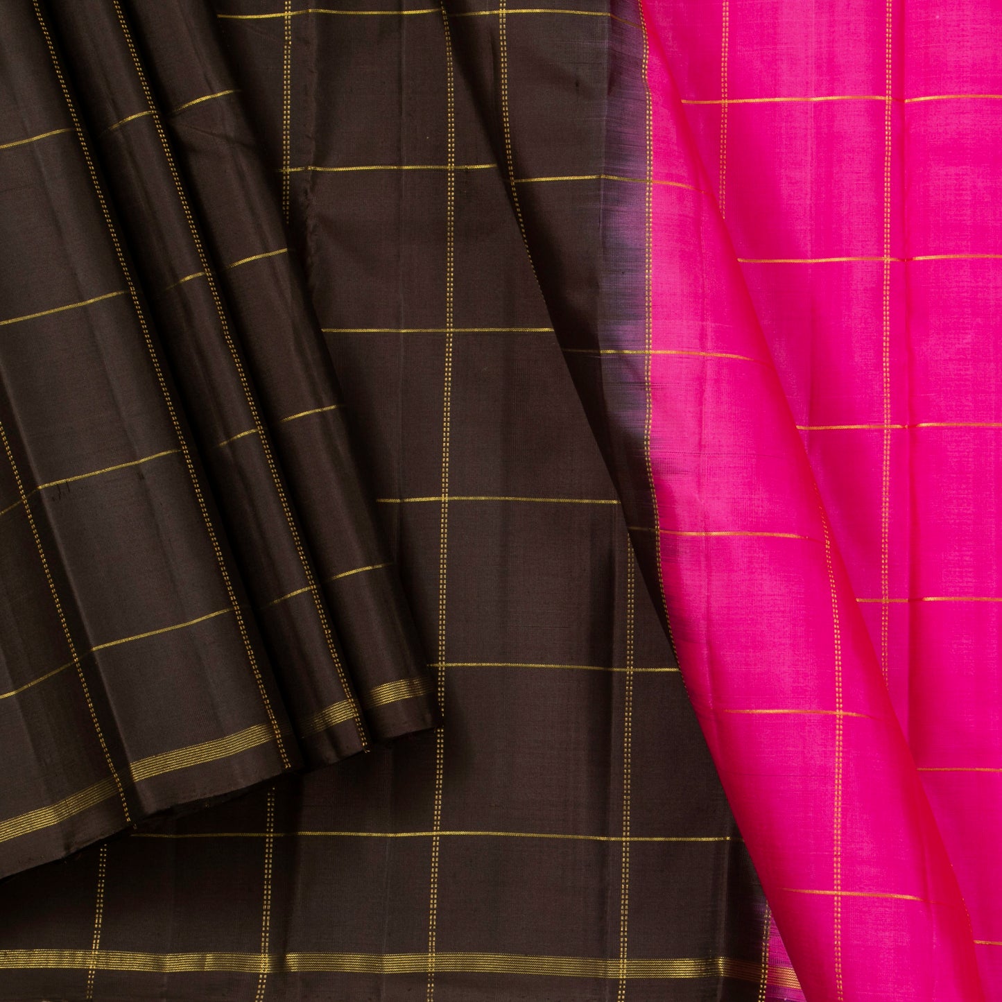 Brown And Pink Kanchipuram Borderless Silk Saree Handwoven Pure Silk Pure Zari For Festive Wear PV NYC 1407