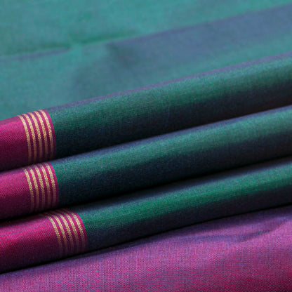 Bottle Green And Purple Dual Tone Kanchipuram Silk Saree Light Weight For Festive Wear PV MEN 134
