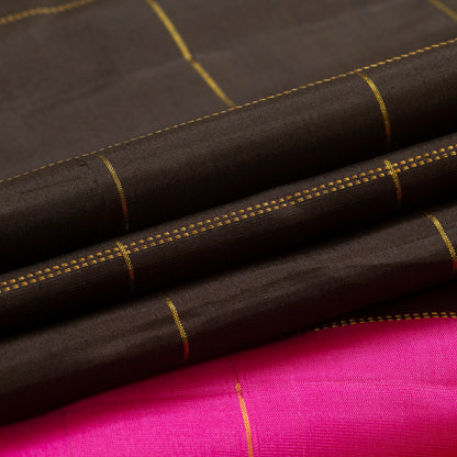 Brown And Pink Kanchipuram Borderless Silk Saree Handwoven Pure Silk Pure Zari For Festive Wear PV NYC 1407