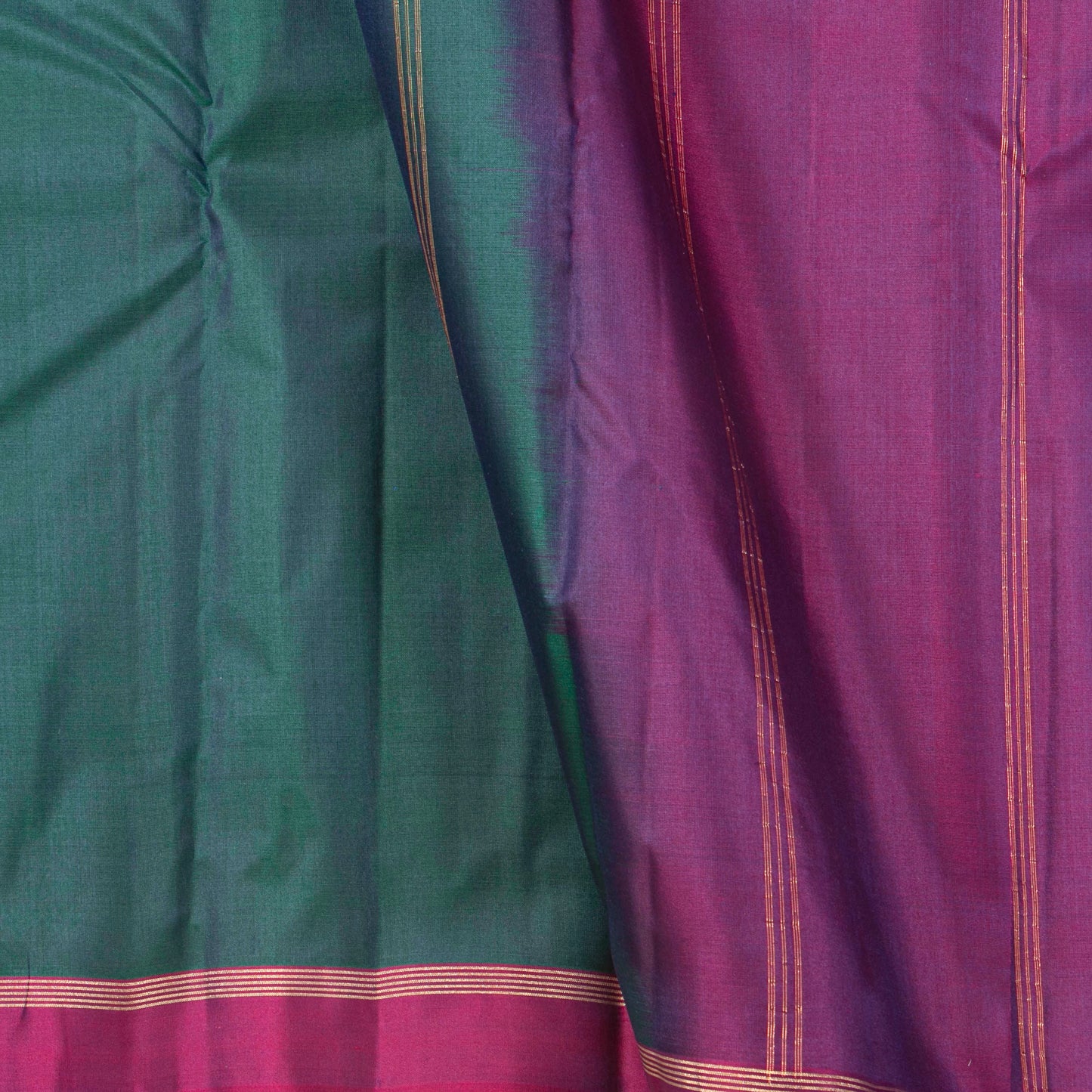Bottle Green And Purple Dual Tone Kanchipuram Silk Saree Light Weight For Festive Wear PV MEN 134