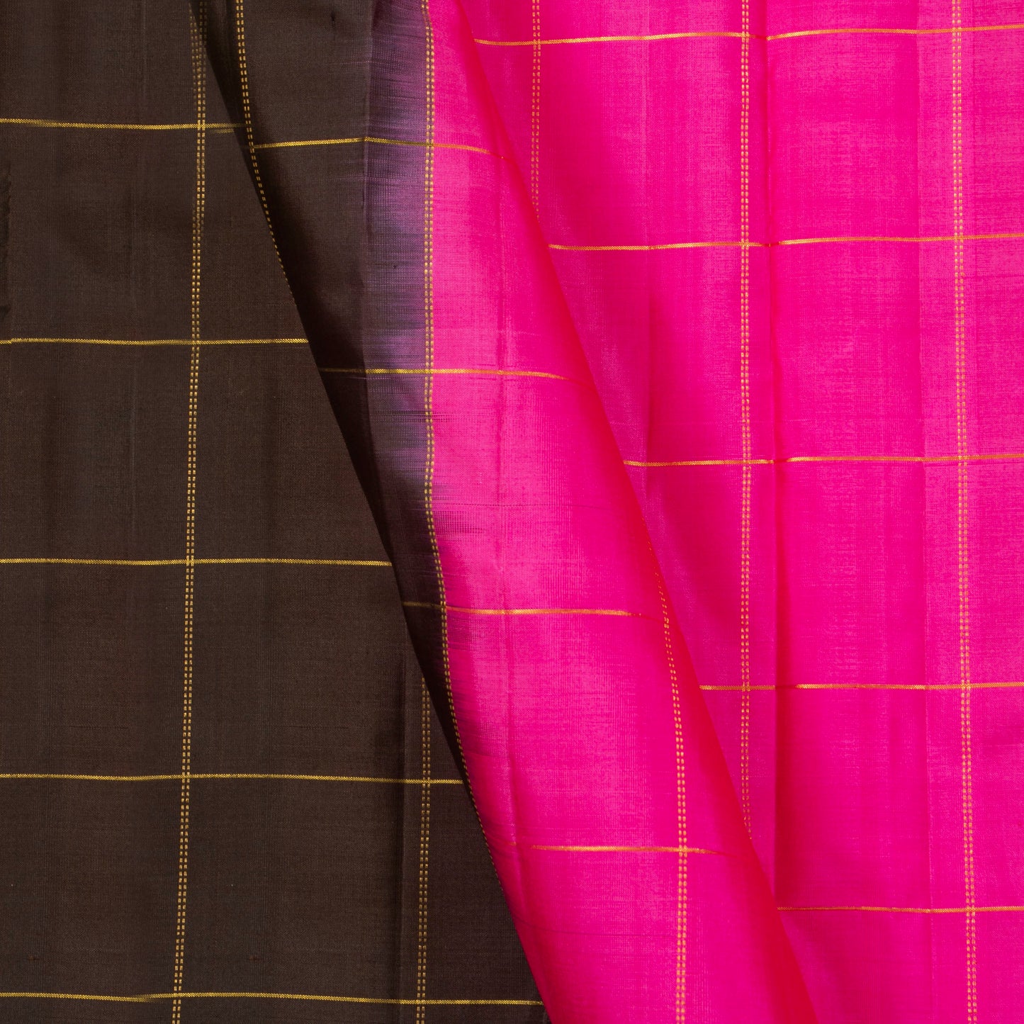 Brown And Pink Kanchipuram Borderless Silk Saree Handwoven Pure Silk Pure Zari For Festive Wear PV NYC 1407