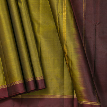 Mehandi Green And Purple Dual Tone Kanchipuram Silk Saree For Festive Wear PV MEN 136