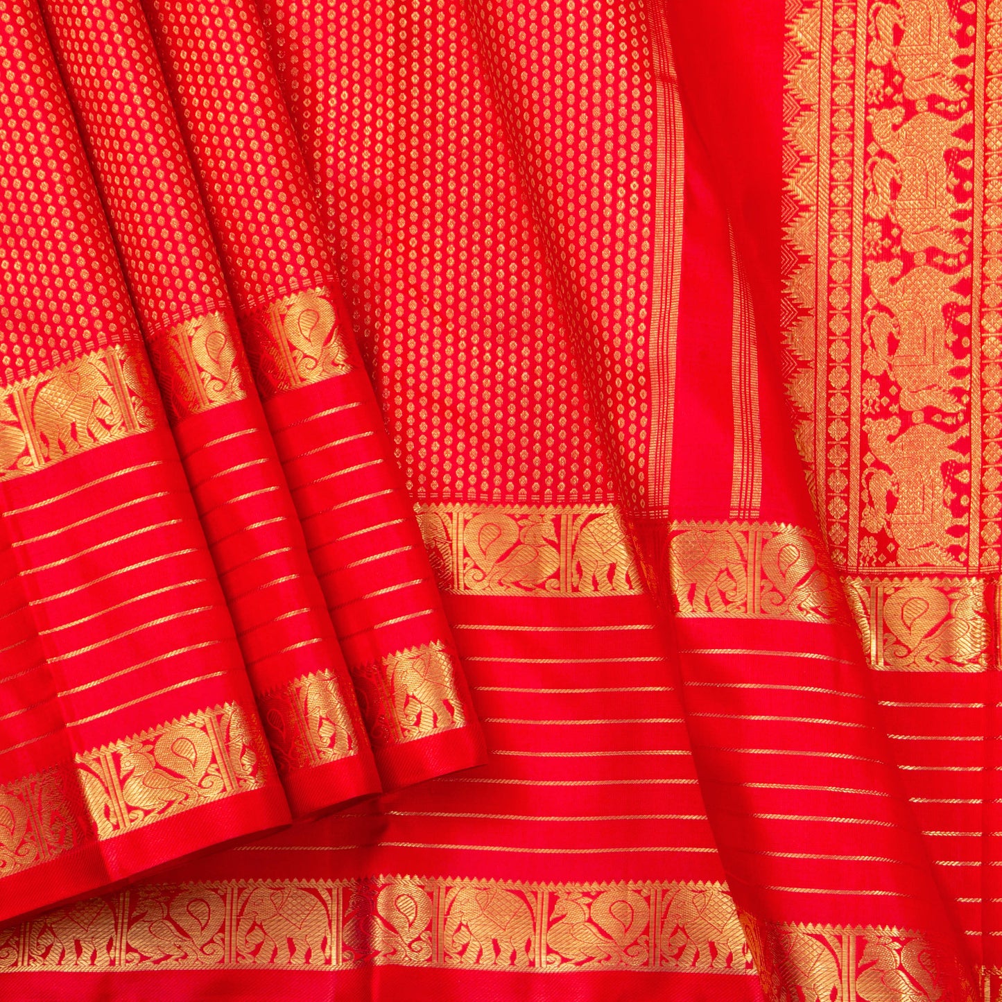 Red Kanchipuram Silk Saree For Wedding Wear PV NYC 1356