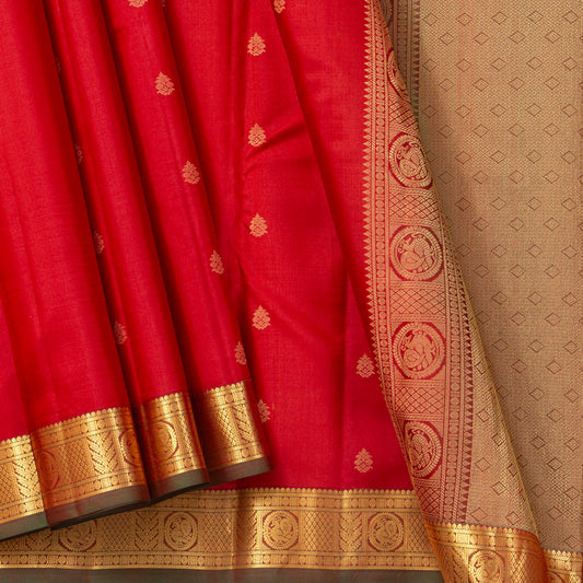 Red Handwoven Kanchipuram Silk Saree Retro Revival Design For Wedding Wear PV MEN 158