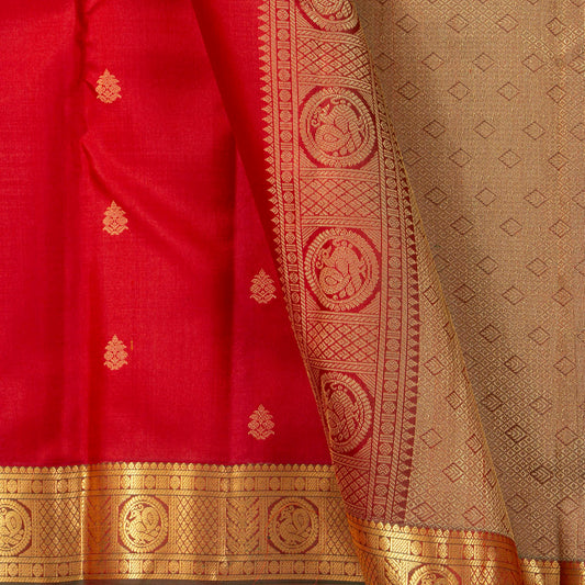 Red Handwoven Kanchipuram Silk Saree Retro Revival Design For Wedding Wear PV MEN 158 - Silk Sari - Panjavarnam PV MEN 158