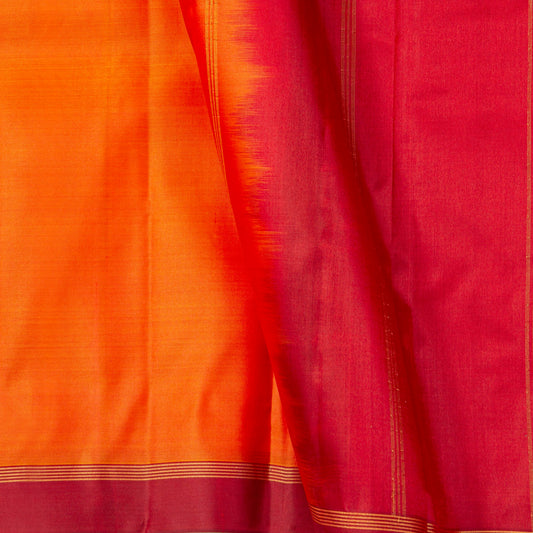 Orange And Red Kanchipuram Silk Saree Light Weight For Office Wear PV MEN 132