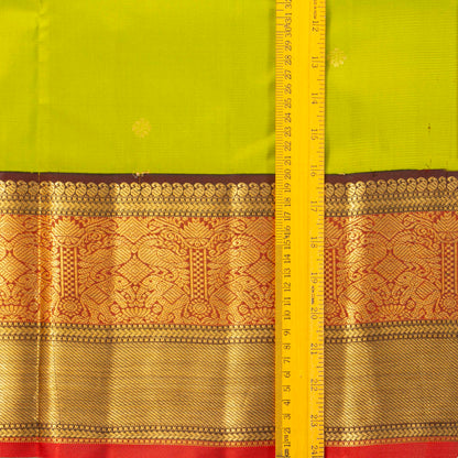 Parrot Green And Brown Kanchipuram Silk Saree Retro Revival Design For Wedding Wear PV MEN 176
