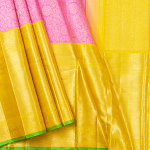 Pink And Yellow Kanchipuram Silk Saree For Bridal Wear PV NYC 1400