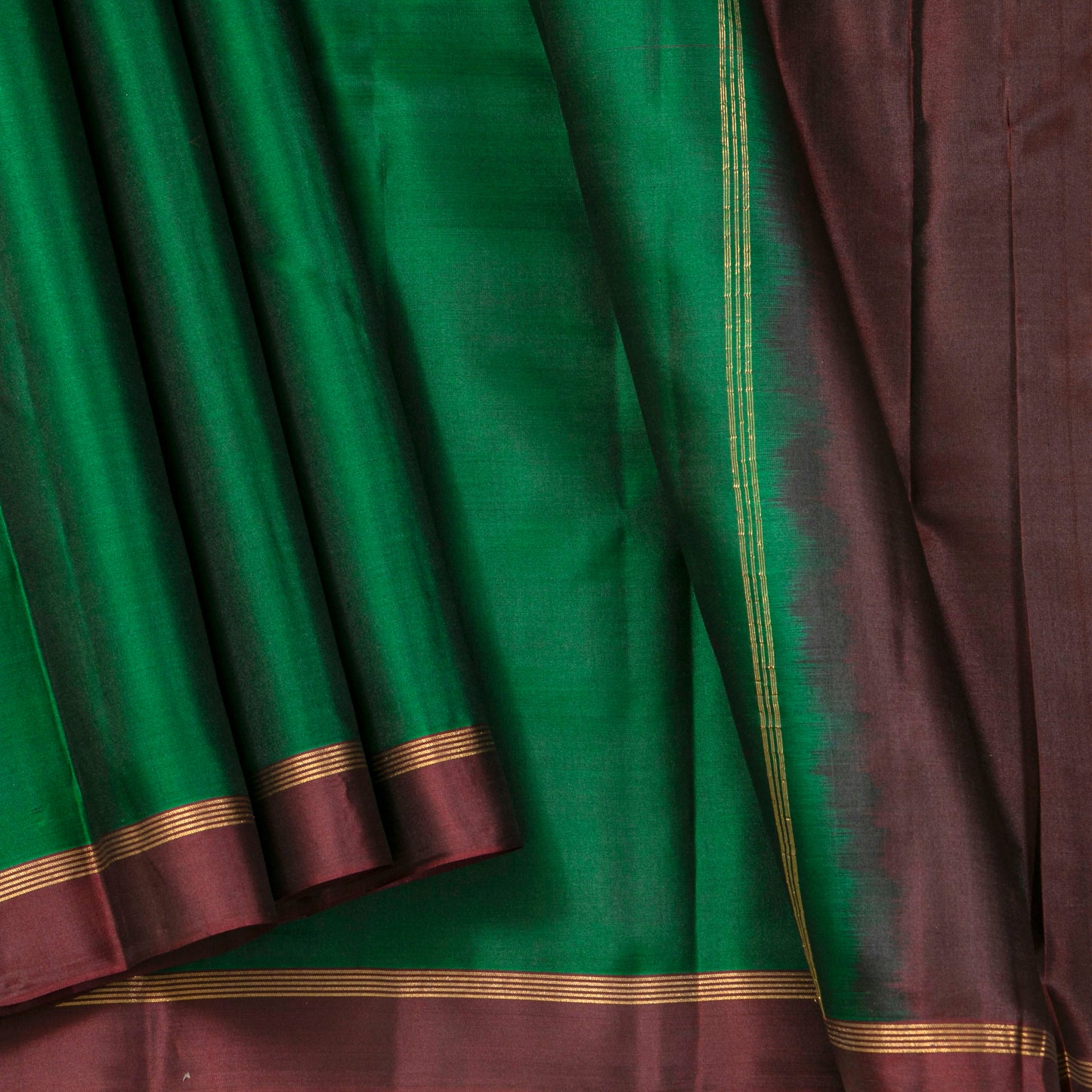 Bottle Green And Brown Light Weight Kanchipuram Silk Saree For Festive Wear PV MEN 137