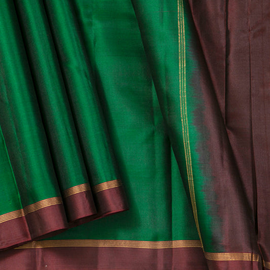 Bottle Green And Brown Light Weight Kanchipuram Silk Saree For Festive Wear PV MEN 137
