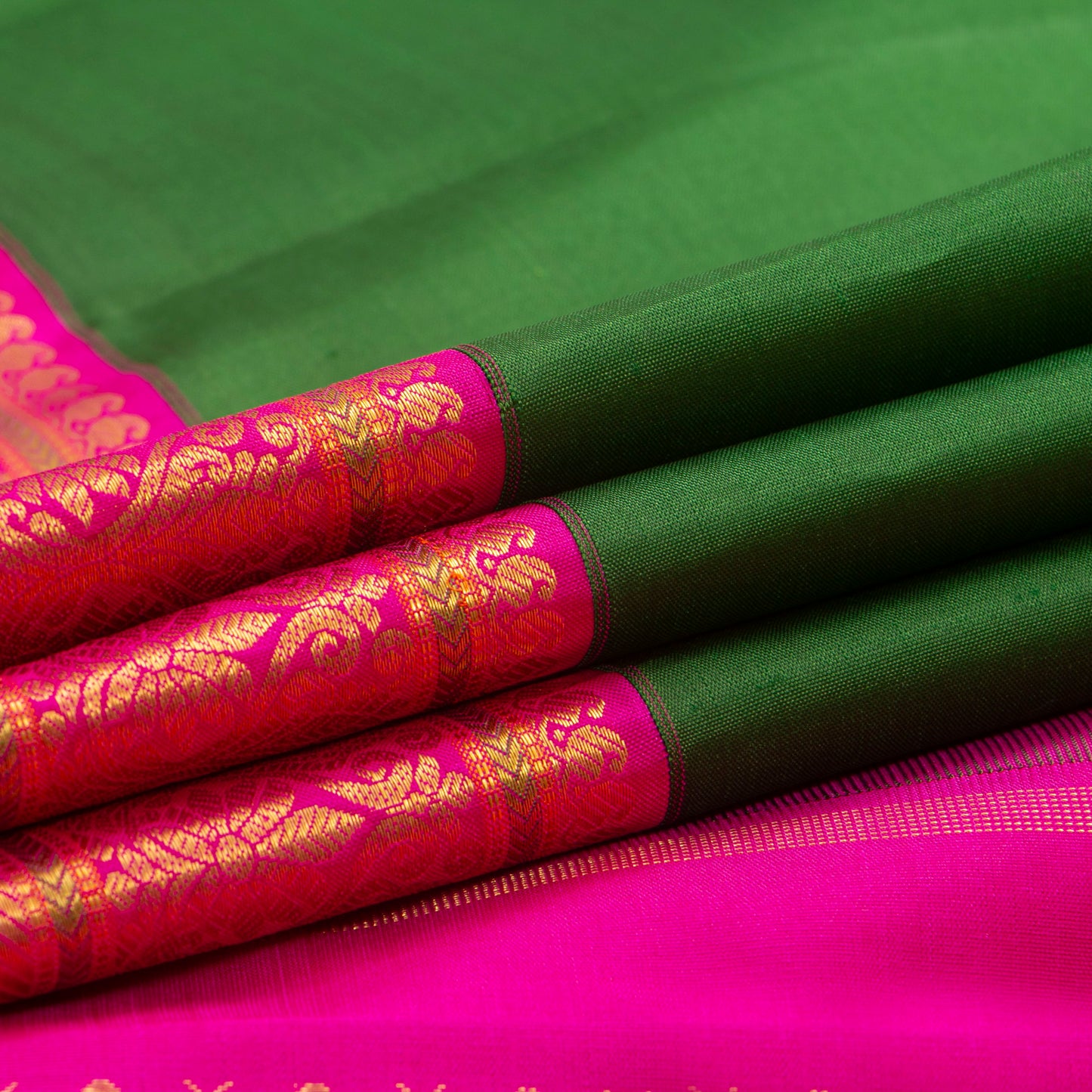 Green And Pink Kanchipuram Silk Saree For Festive Wear PV NYC 1355