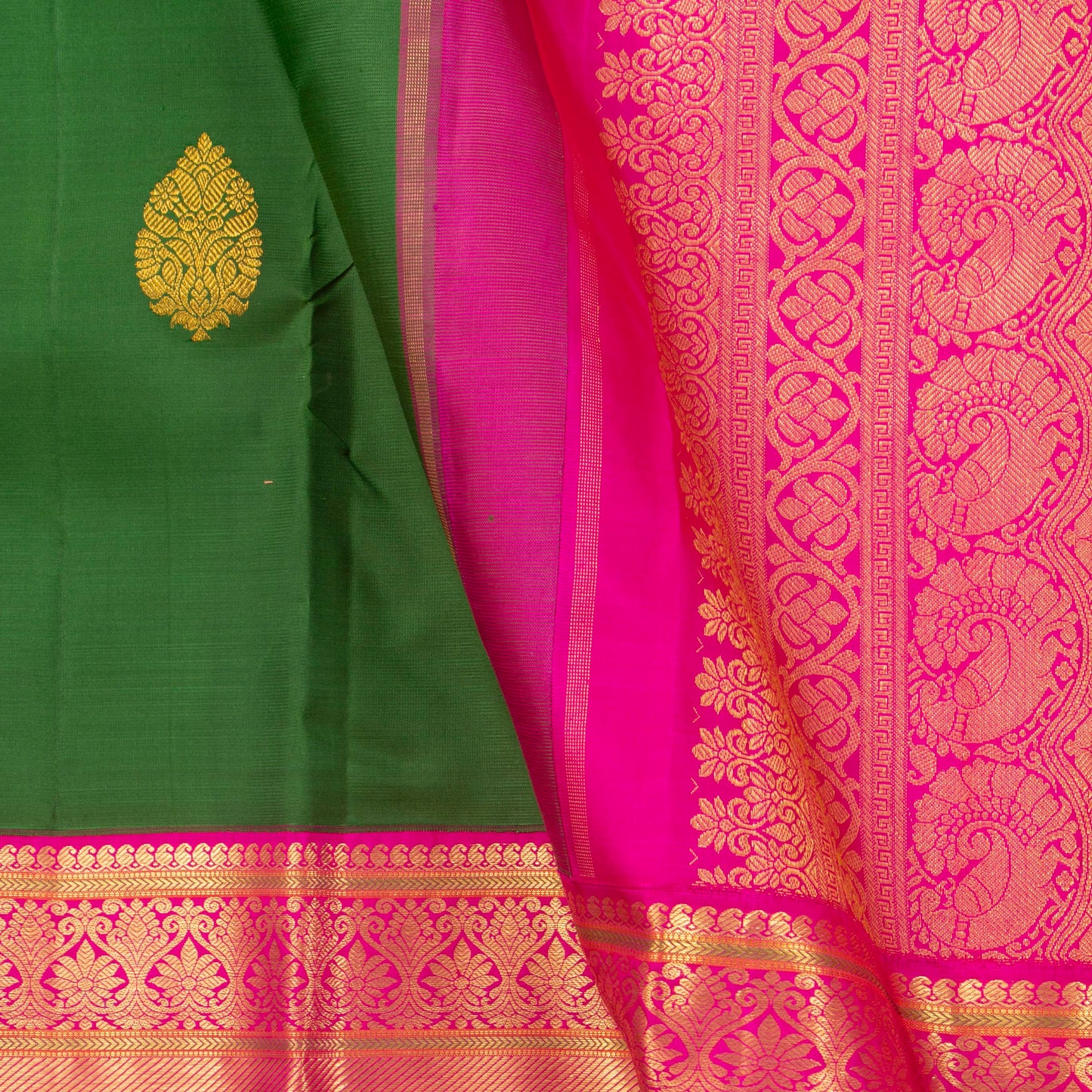 Green And Pink Kanchipuram Silk Saree For Festive Wear PV NYC 1355