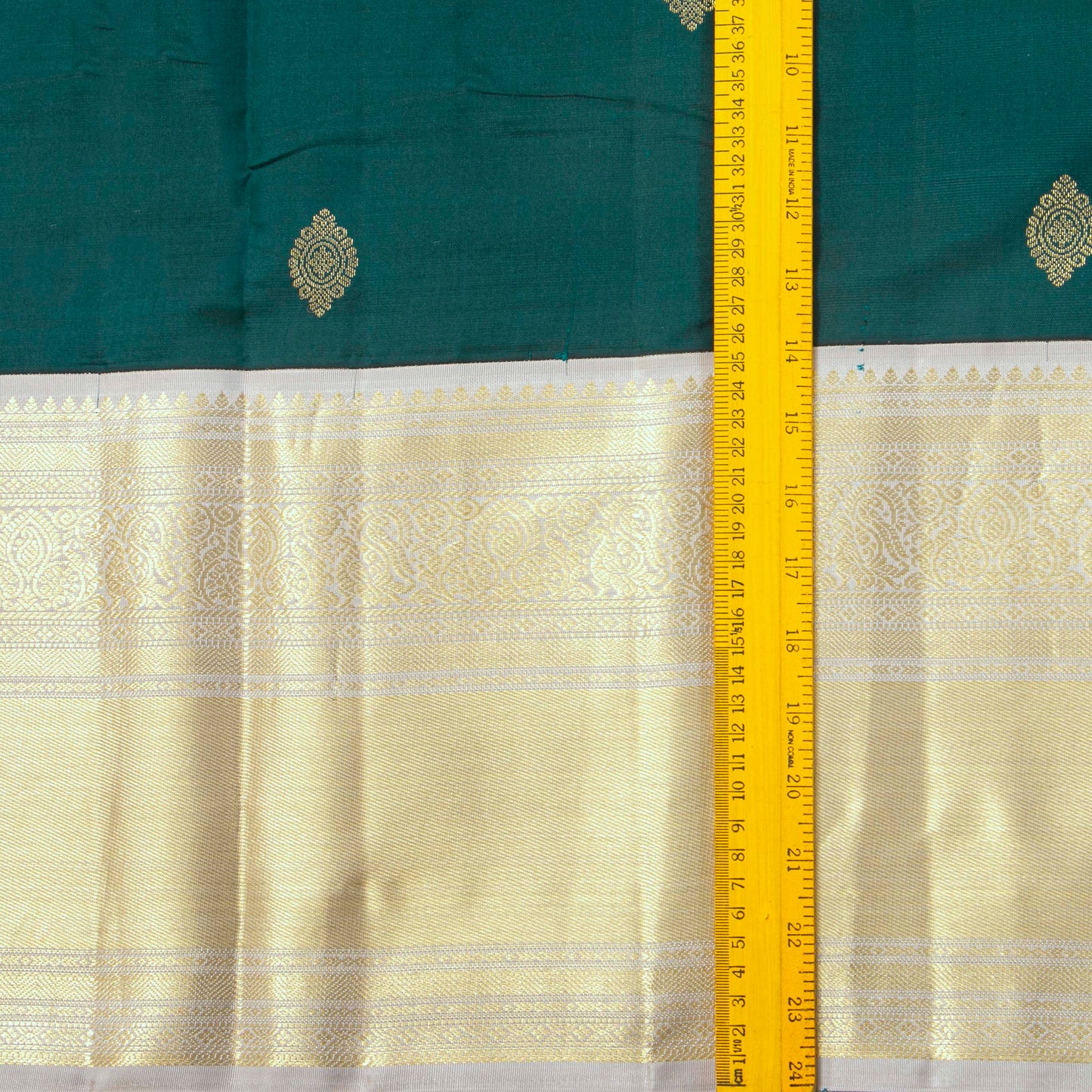 Green And Grey Kanchipuram Silk Saree For Festive Wear PV MEN 172 - Silk Sari - Panjavarnam PV MEN 172