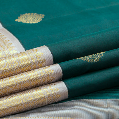Green And Grey Kanchipuram Silk Saree For Festive Wear PV MEN 172 - Silk Sari - Panjavarnam PV MEN 172