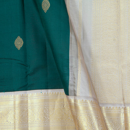 Green And Grey Kanchipuram Silk Saree For Festive Wear PV MEN 172 - Silk Sari - Panjavarnam PV MEN 172