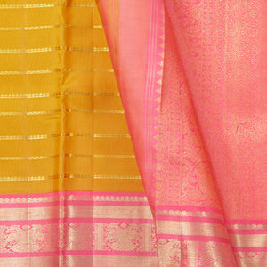 Mustard And Pink Kanchipuram Silk Saree For Bridal Wear PV NYC 1328